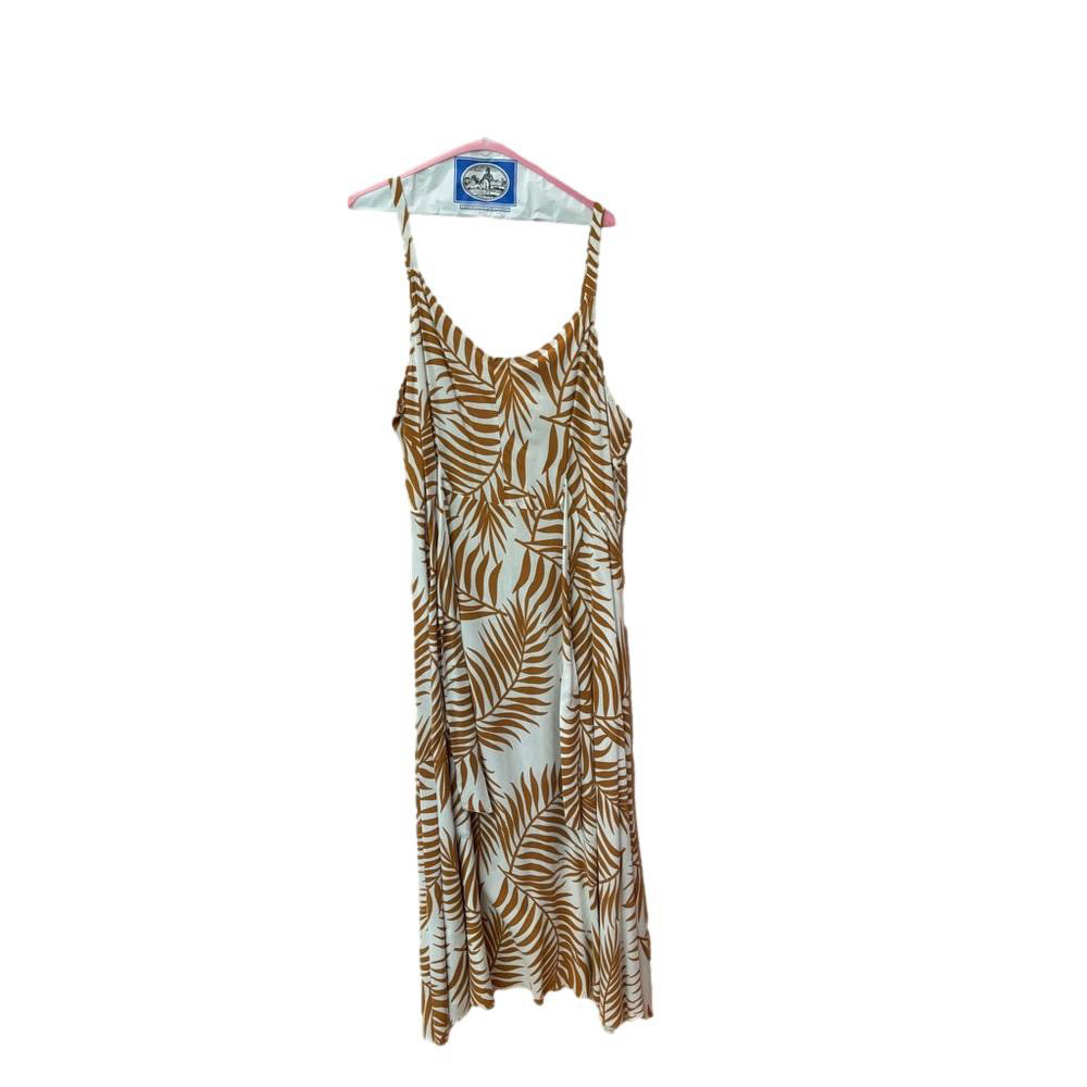 Vince Camuto Brown and White Leaf Print Dress